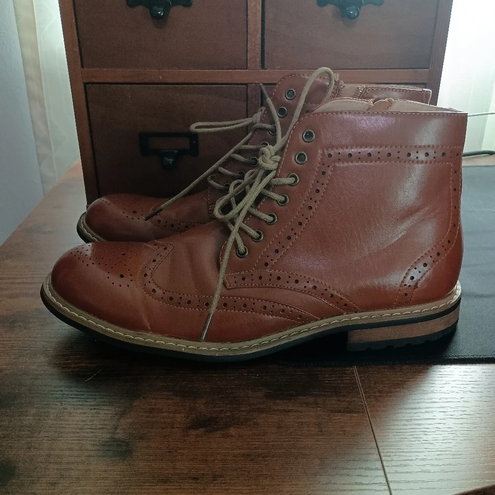 Bruno Marc Men's Brown Leather Brogue Boots_ Like New_ 8.5